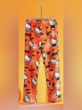 Brand New Hello Kitty Halloween Plush Pajama Pants | Orange Kids XL